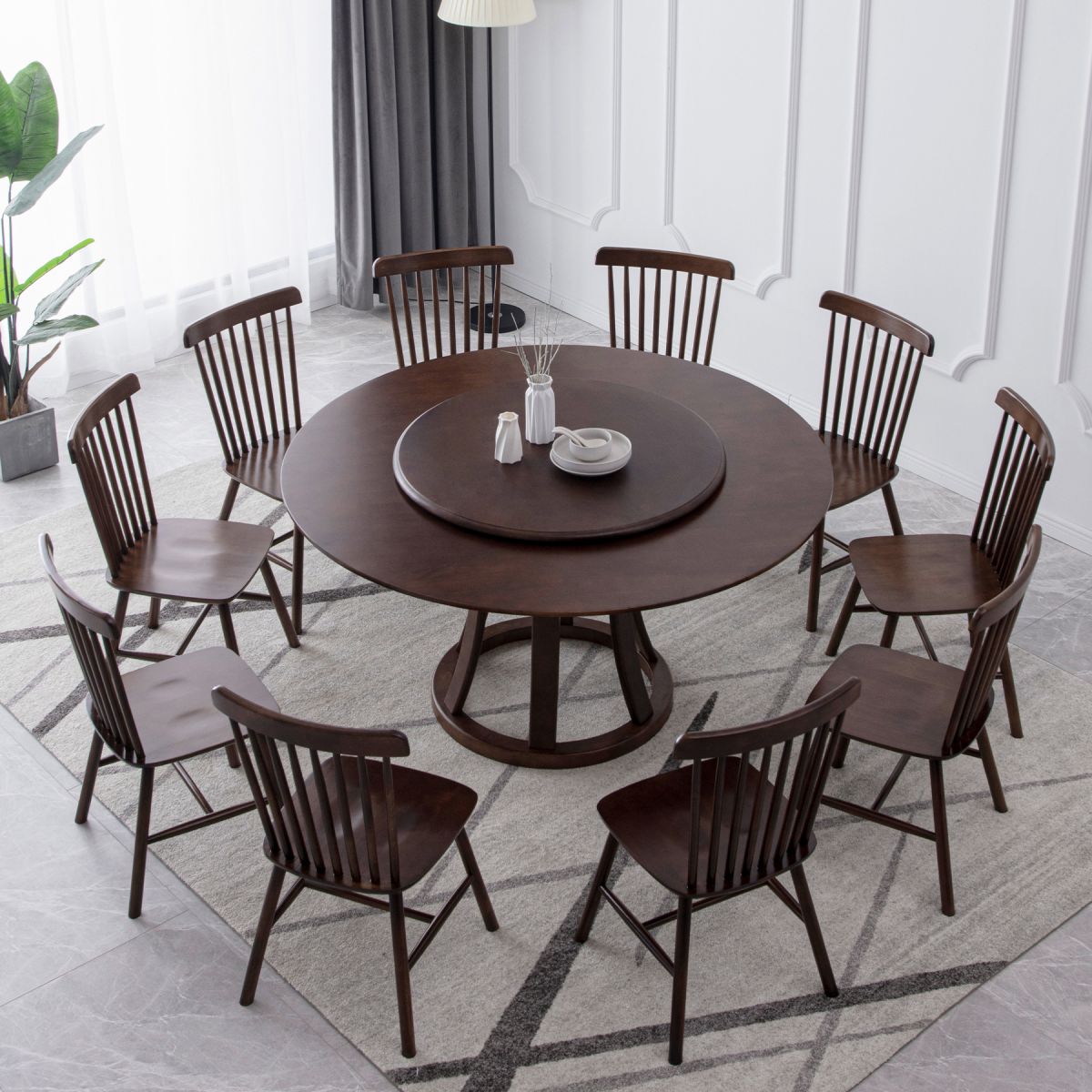 Rotatable Wooden Round Table in Brown Rubber Wood Dining Table with Pedestal Clearhalo ' dining_table' 'Dining Tables & Seating' 'Dining Tables' 'furn' 'furn_dining_table' 'Furniture' 'furniture_dining_table' 'Kitchen & Dining Furniture' 'kitchen&dining_furn' 'kitchen' 'kitchen_dining_table' 1200x1200_d9d9ac10-154c-411d-9694-d09fcfaffefe