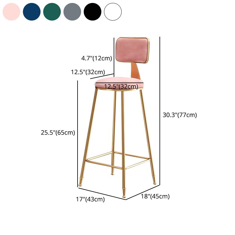Glam Armless Backrest Counter Stool Iron Cafe Bar Stool with Velvet Cushion and Pedal Clearhalo 'Bar Furniture' 'Bar Stools' 'bar_stools' 'furn' 'furn_bar_stools' 'Furniture' 'furniture_bar_stools' 'Kitchen & Dining Furniture' 1200x1200_d9dc0534-5258-421a-a42c-b7da159da32f