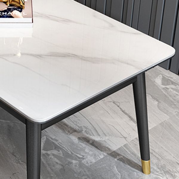 Stone Top Dining Table Modern Rectangle Table with 4 Metal Legs in Black Clearhalo 'Dining Tables & Seating' 'Dining Tables' 'dining_table' 'furn' 'furn_dining_table' 'Furniture' 'furniture_dining_table' 'Kitchen & Dining Furniture' 1200x1200_d9dce458-c48c-40fc-a8c5-ee036408720a