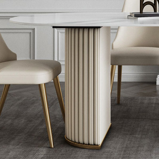 ノルディックグラムスタイルの焼結石の楕円形のテーブルセット1/4/5/7ピースダイニングセット