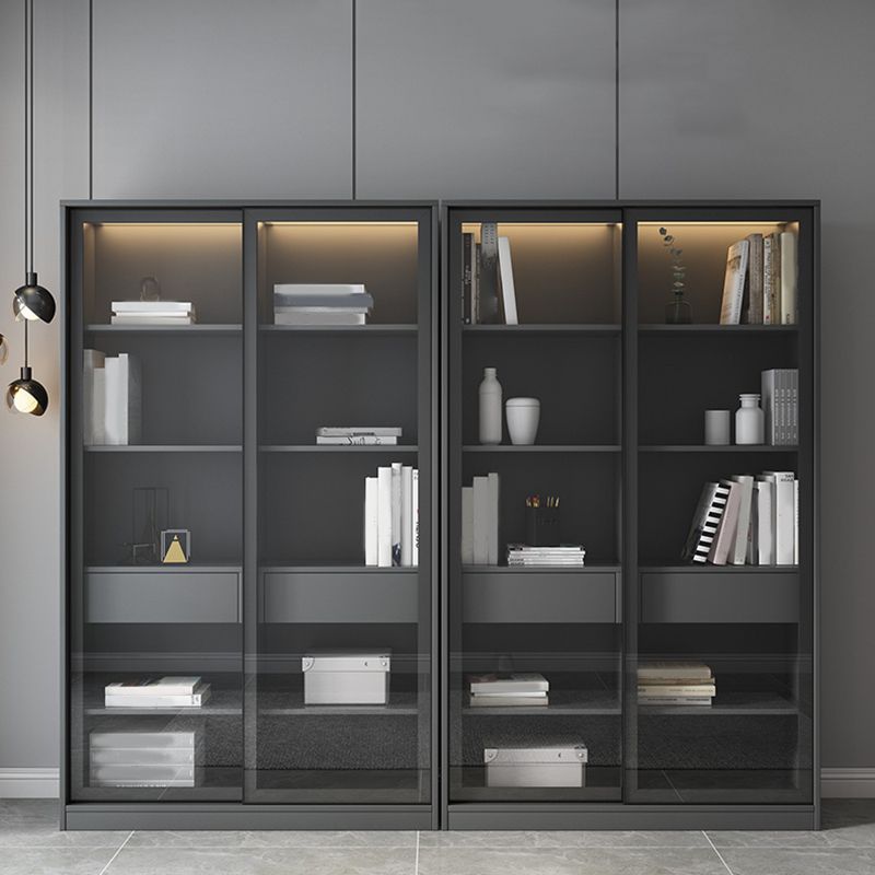 Faux Wood Modern Storage Cabinet Glass Sliding Doors Display Cabinet for Living Room Clearhalo 'Display & China Cabinets' 'display_china_cabinets' 'furn' 'furn_display_china_cabinets' 'Furniture' 'Kitchen & Dining Furniture' 1200x1200_d9e0235b-aa34-4d88-a692-8ecfbb7ca6c9
