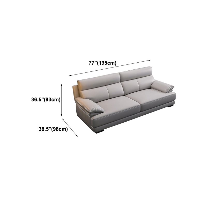 Scandinavian Stationary Cloud Gray Genuine Leather Cushion Back Sofa