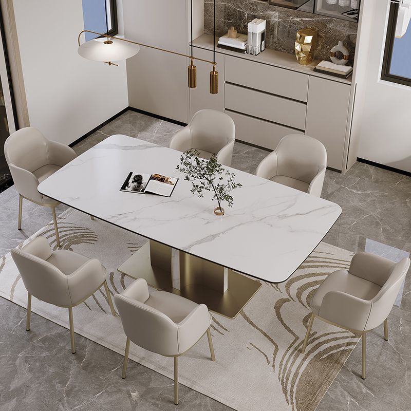 Nordic Glam Sintered Stone Rectangle Table Set 1/4/5/7 Pieces Dining Set for Home Clearhalo 'Dining Room Sets' 'Dining Tables & Seating' 'dining_room_set' 'furn' 'furn_dining_room_set' 'Furniture' 'Kitchen & Dining Furniture' 1200x1200_d9e4f0f1-d946-4e83-9104-ca28169743b2