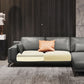 Square Arm Grey Pillowed Back Cushions Splayed Wooden Legs Sofa Clearhalo 'furn' 'furn_sectionals' 'Furniture' 'furniture_sectionals' 'kitchen' 'kitchen_sectionals' 'Living Room Furniture' 'Sectionals' 1200x1200_d9e70be3-c9e6-41b9-89cd-d51ba2e48691
