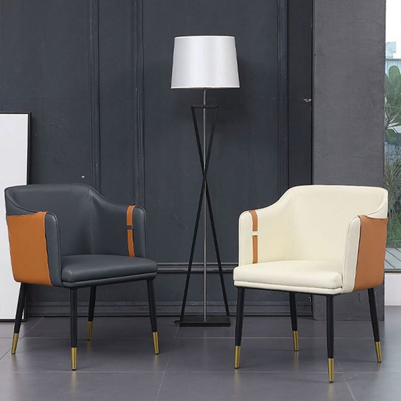 Glam Upholstered Arm Chair Faux Leather and Metal Dining Accent Chair Clearhalo 'Dining Chairs' 'Dining Tables & Seating' 'dining_chair' 'furn' 'furn_dining_chair' 'Furniture' 'Kitchen & Dining Furniture' 1200x1200_d9e79c59-c41b-4da3-a3c9-85071b7375bc