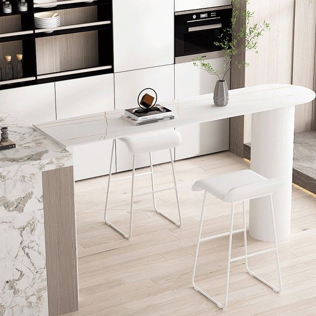 Cafe and Break-room Bistro Accent Dining Table Modern Stone Double Pedestal Counter Table Clearhalo 'Bar Furniture' 'Bar Tables' 'bar_tables' 'furn' 'furn_bar_tables' 'Furniture' 'furniture_bar_tables' 'Kitchen & Dining Furniture' 'kitchen&dining_furn' 'kitchen' 1200x1200_d9e8db4f-265d-4425-b575-38a4113dab03