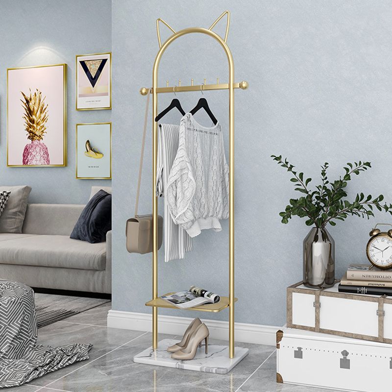 Metal Hall Stand, Hall Tree with Storage Shelf & Hanging Rail, Gold and Black Clearhalo 'Entry & Mudroom Furniture' 'furn' 'furn_hall_tree_coat_racks' 'Furniture' 'Hall Trees & Coat Racks' 'hall_tree_coat_racks' 1200x1200_d9e94ea2-c167-4472-ae7c-40146aec8a8c