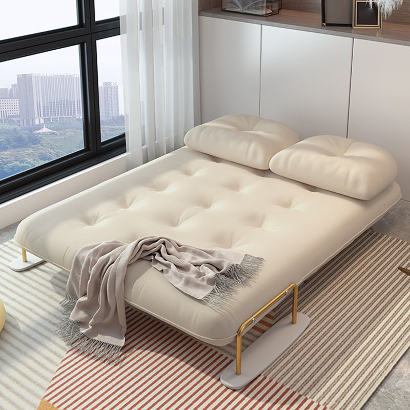 Glam White Futon and Mattress Square Arms Folding Futon Frame Clearhalo 'furn' 'furn_futons' 'Furniture' 'Futons & Daybeds' 'Futons' 'Living Room Furniture' 1200x1200_d9e9a3a4-6da0-4b26-b384-b0c8b8172d5c