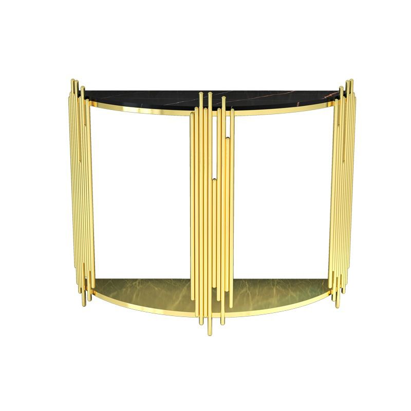Consola de piso de hierro glamoroso almacenamiento de mesa de almacenamiento resistente a la mitad consola de media luna