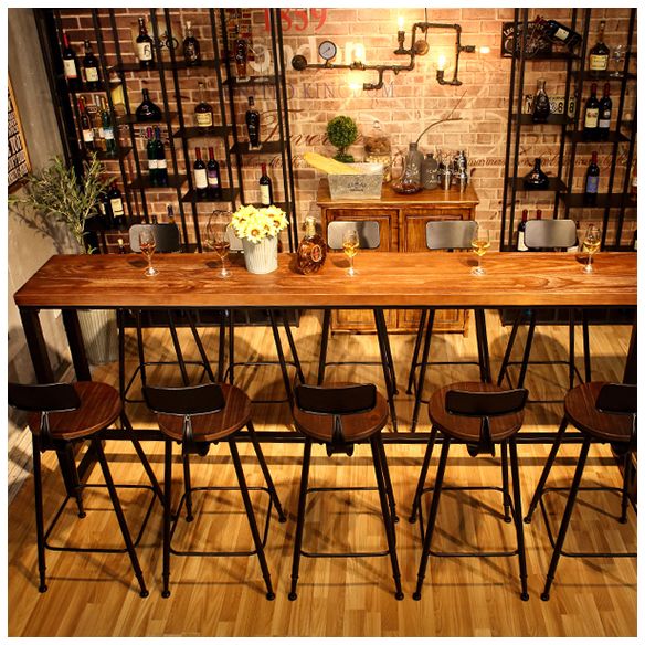 Dark Brown Modern Style Bar Table Solid Wood and Iron Coffee Shop Bar Table Clearhalo 'Bar Furniture' 'Bar Tables' 'bar_tables' 'furn' 'furn_bar_tables' 'Furniture' 'furniture_bar_tables' 'Kitchen & Dining Furniture' 1200x1200_d9ec83c5-f9a0-474c-9ce5-4e77ba7b582a