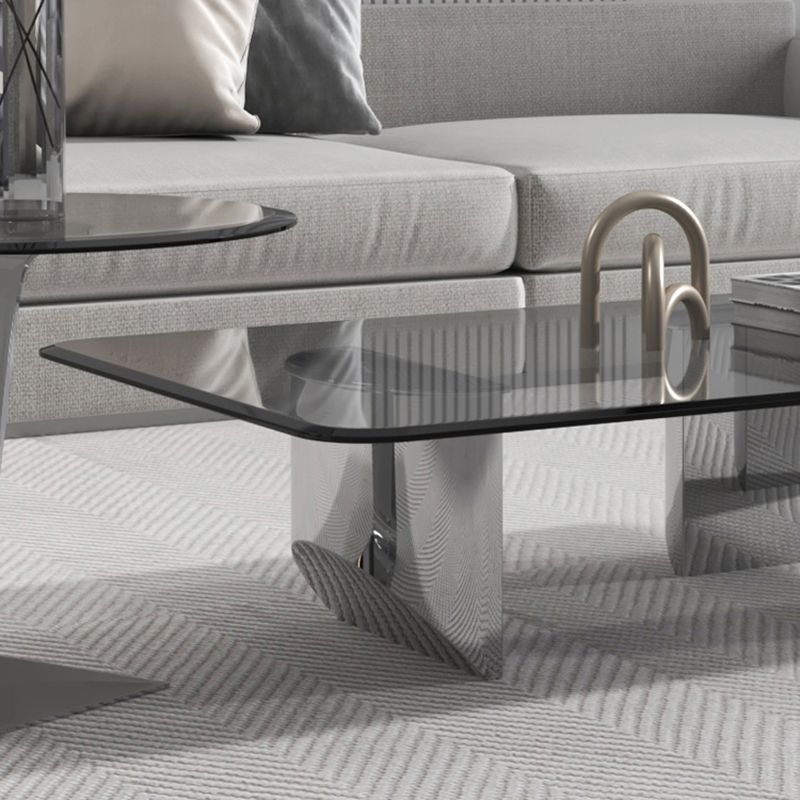 13.7" Contemporary Style 3 Legs Metal Base Square Glass Top Coffee Table Clearhalo 'Coffee & Accent Tables' 'Coffee Tables' 'coffee_tables' 'furn' 'furn_coffee_tables' 'Furniture' 'Living Room Furniture' 1200x1200_d9ee282f-1339-49c8-b943-fb810aa10f31