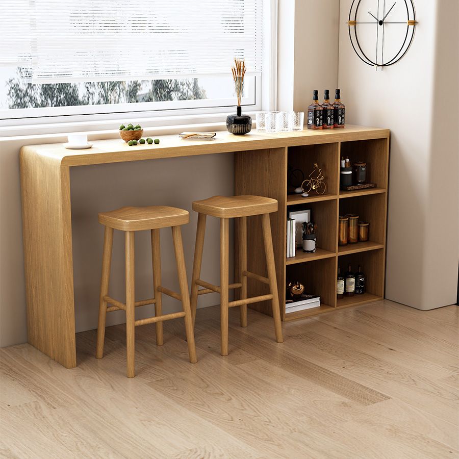 Mesa de comedor contemporánea de madera maciza, mesa de bar rectangular con base de almacenamiento
