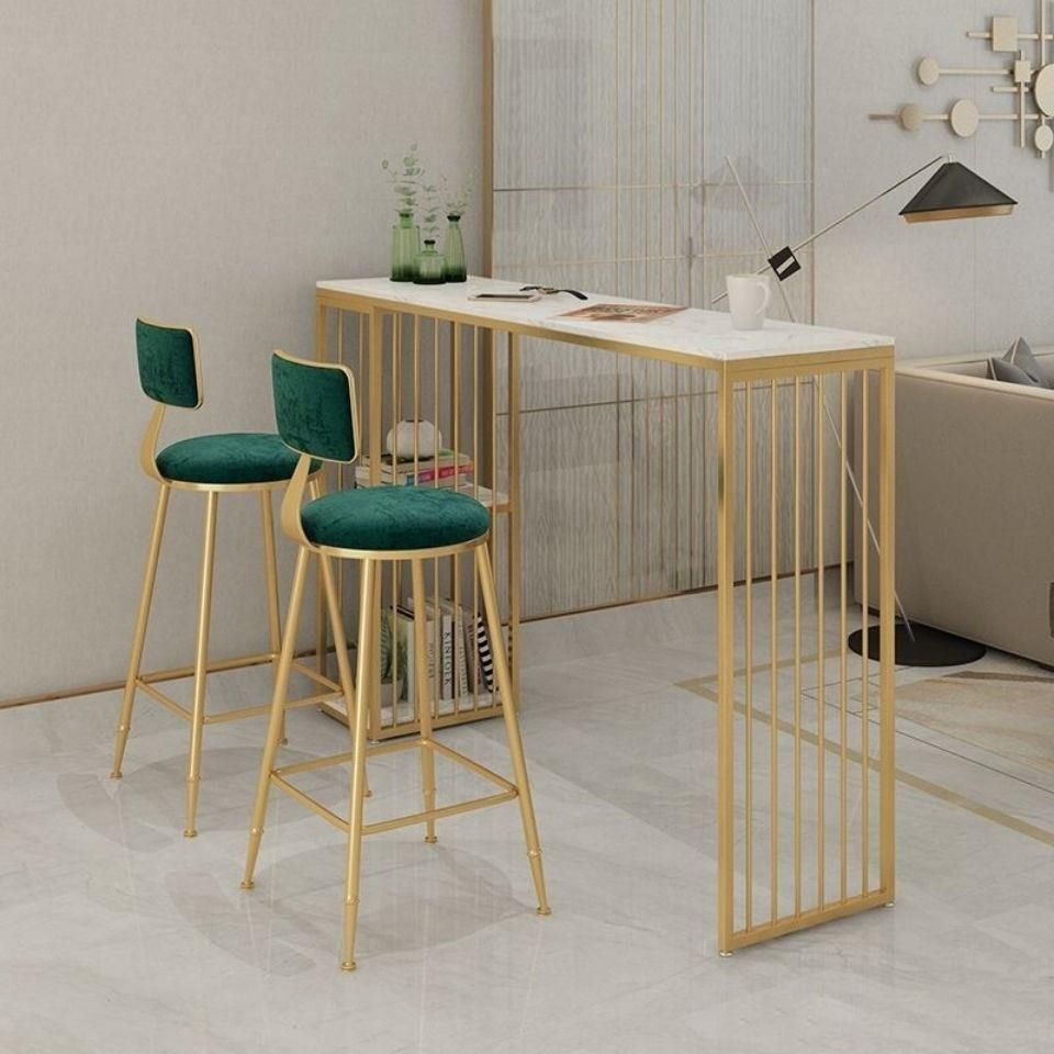 Glam Faux Marble Bar Height Table Rectangle Bar Dining Table with Storage Clearhalo 'Bar Furniture' 'Bar Tables' 'bar_tables' 'furn' 'furn_bar_tables' 'Furniture' 'Kitchen & Dining Furniture' 1200x1200_d9f07814-b374-47fe-a5f1-7ef3c0cf483e