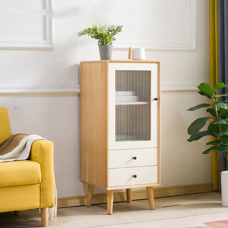 Modern Glass Paned Accent Cabinet 1-Door Solid Wood Chest with 2 Drawers Clearhalo 'Cabinets & Chests' 'cabinets_chests' 'furn' 'furn_cabinets_chests' 'Furniture' 'Living Room Furniture' 1200x1200_d9f37d56-8a41-48b6-8ff8-94bac9d382c4