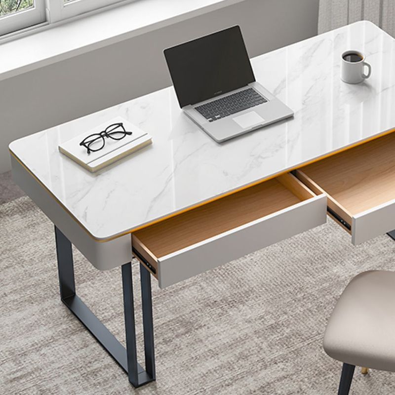 Rectangular Shaped Office Working Table Stone Writing Desk in Gold/Black Clearhalo 'furn' 'furn_office_desk' 'Furniture' 'Office Desks' 'Office Furniture' 'office_desk' 1200x1200_d9f590cf-6910-40b2-a395-51422ea8b1b6