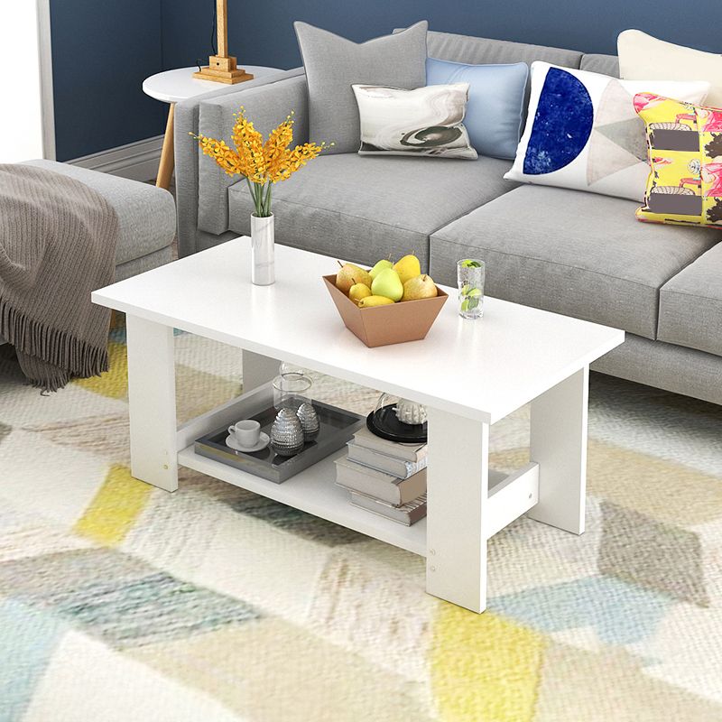 16.53" Tall Rectangle Top Coffee Table Wooden 4 Legs Cocktail Table with Shelf Clearhalo 'Coffee & Accent Tables' 'Coffee Tables' 'coffee_tables' 'furn' 'furn_coffee_tables' 'Furniture' 'Living Room Furniture' 1200x1200_d9f7a7ac-6861-4ad6-8b2a-ec7c1171570f