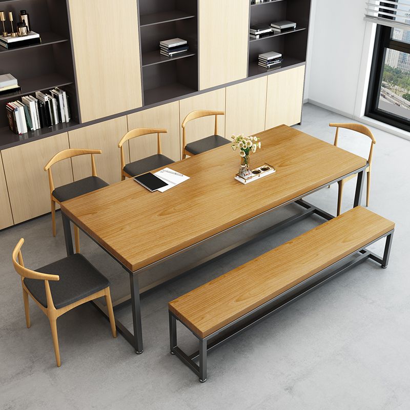 Rectangle Trestle Base Industrial Dining Table Solid Wood Fixed Table Clearhalo ' dining_table' 'Dining Tables & Seating' 'Dining Tables' 'furn' 'furn_dining_table' 'Furniture' 'furniture_dining_table' 'Kitchen & Dining Furniture' 'kitchen&dining_furn' 'kitchen' 'kitchen_dining_table' 1200x1200_d9f89a1f-2c27-4f0a-825c-ca8ae39c846c