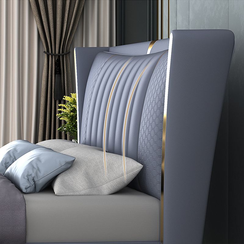 Glam Pine Wood Rectangular Wingback Upholstered Headboard Wingback Bed