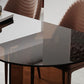 Table à manger en verre moderne avec base de piédestal double