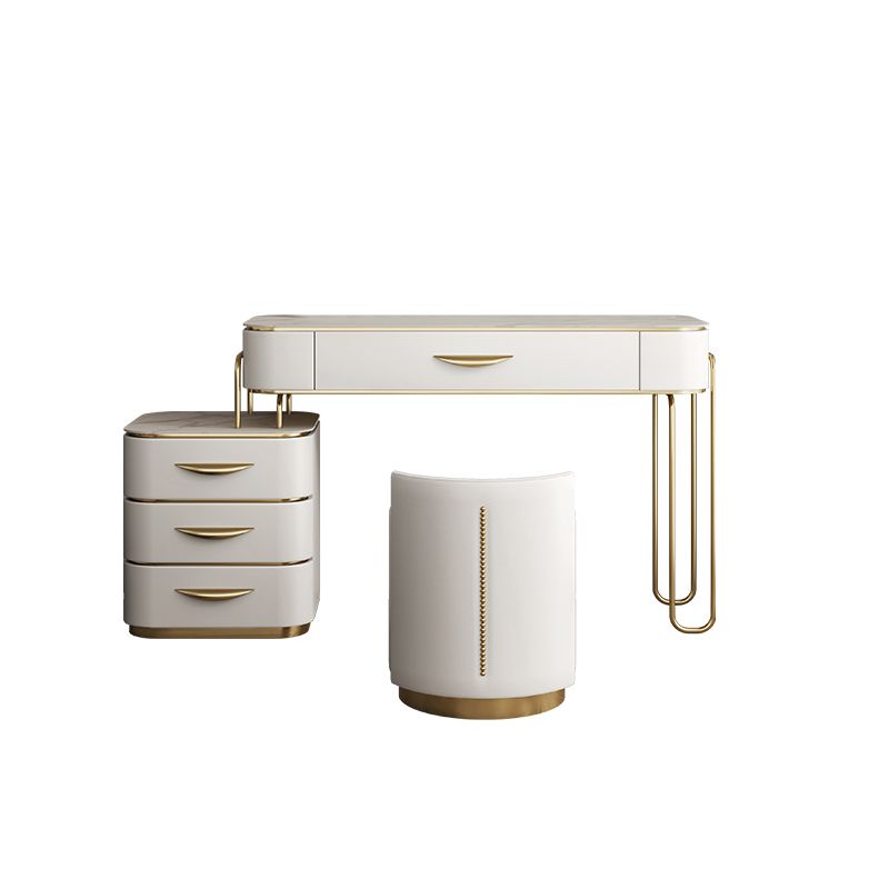 Glam Wood Vanity Dressing Table Slate Top Makeup Vanity Set with Drawers