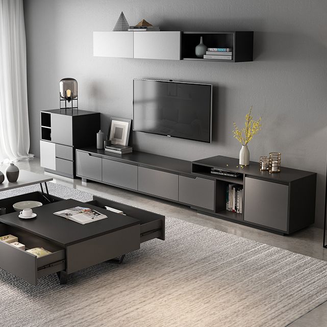 Modern TV Stand With Glide Drawer , Grey , TV Cabinet with Storage Clearhalo 'furn' 'furn_tv_stands_entertainment_centers' 'Furniture' 'Living Room Furniture' 'TV Stands & Entertainment Centers' 'TV Stands & Media Storage Furniture' 'tv_stands_entertainment_centers' 1200x1200_d9ffffe3-0905-4ebf-a48d-d520516e5c21