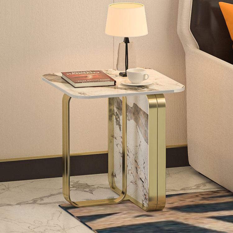 Contemporary Gold Metal Sofa Side Accent Table with Sintered Stone Top Clearhalo 'Coffee & Accent Tables' 'End & Side Tables' 'end_side_table' 'end_side_tables' 'furn' 'furn_end_side_tables' 'Furniture' 'furniture_end_side_table' 'Living Room Furniture' 1200x1200_da00c4b8-b753-4866-bc9b-71bfc251fa80