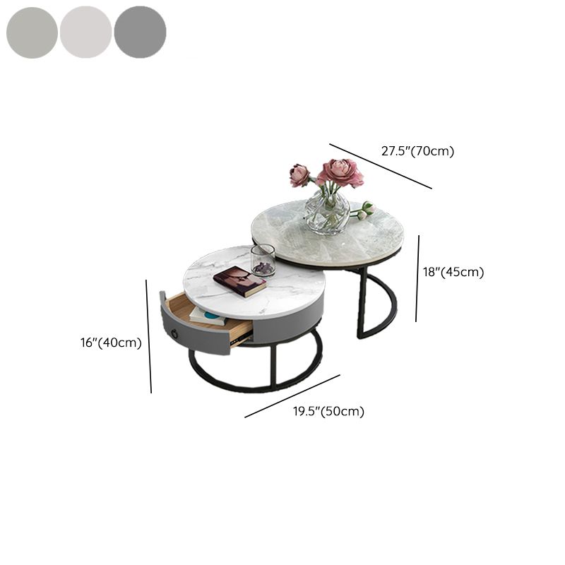Slate Round Frame Coffee Table Modern Nesting Coffee Table Set with Drawer Clearhalo 'Coffee & Accent Tables' 'Coffee Tables' 'coffee_tables' 'furn' 'furn_coffee_tables' 'Furniture' 'Living Room Furniture' 1200x1200_da0206b7-7a17-44bc-9f37-8887bbcd2106