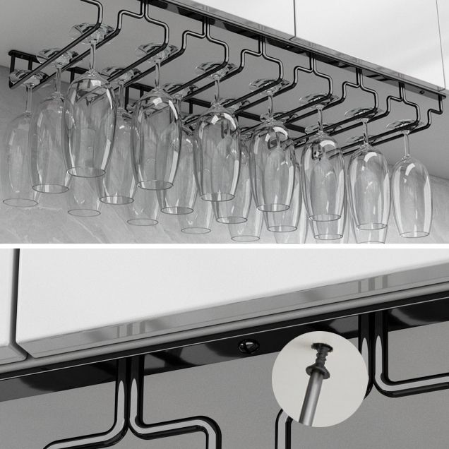 Contemporary Metal Wine Glass Rack Hanging Glass & Stemware Holder in Black