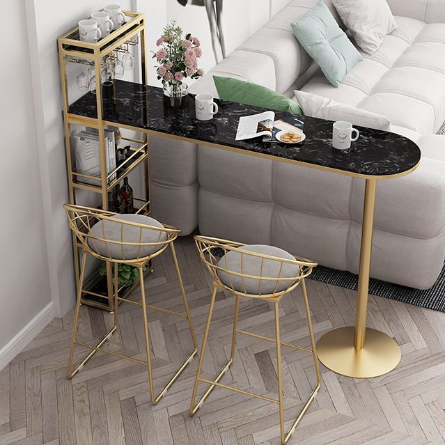 Modern Iron Bistro Table Faux Marble Top Indoor Bar Dining Table with Wine Rack Clearhalo 'Bar Furniture' 'Bar Tables' 'bar_tables' 'furn' 'furn_bar_tables' 'Furniture' 'furniture_bar_tables' 'Kitchen & Dining Furniture' 1200x1200_da08e1d5-e447-4569-9714-cbfcee23ec45