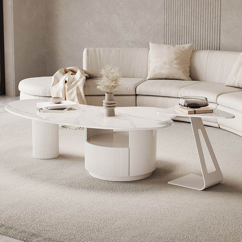 Abstract Cocktail Table Slate Top Coffee or End Table with Storage Drawers