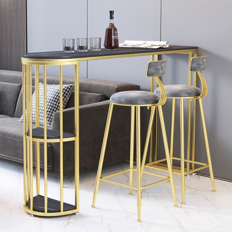 Gorgeous Bar Table Stone Top Gold Base Pub Table with Shelf for Living Room, Only Table Clearhalo 'Bar Furniture' 'Bar Tables' 'bar_tables' 'furn' 'furn_bar_tables' 'Furniture' 'furniture_bar_tables' 'Kitchen & Dining Furniture' 1200x1200_da12493f-1aa1-4cbe-80e1-ca0cb2bbc43e
