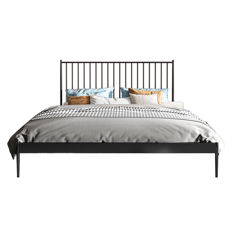Contemporary Metal and Wood Slat Bed with Rectangular Headboard