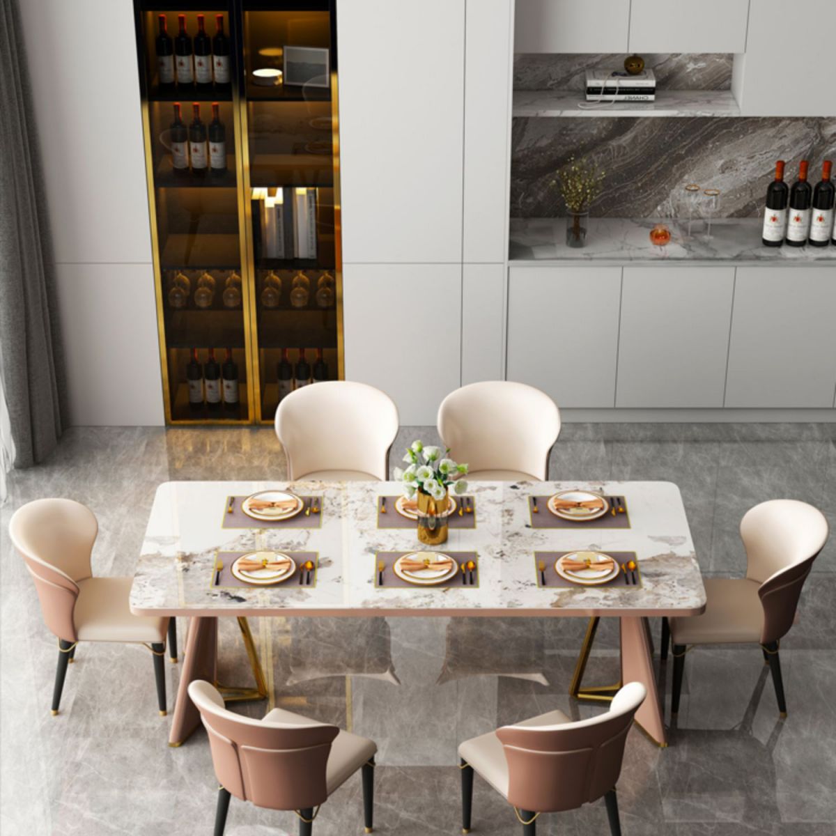 Glam Furniture Rectangle Stone Dining Room Table for Kitchen Clearhalo 'Dining Tables & Seating' 'Dining Tables' 'dining_table' 'furn' 'furn_dining_table' 'Furniture' 'Kitchen & Dining Furniture' 1200x1200_da174e41-857e-4fa8-a519-069766ee09af