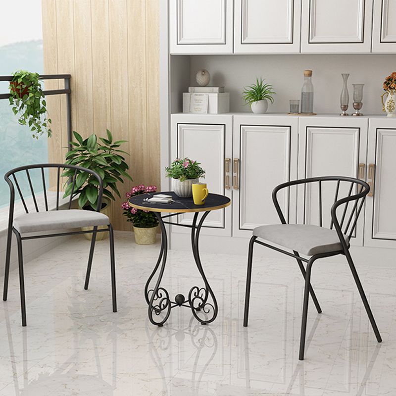 Modern Round Wooden Top Side Table Metal Abstract End Table .