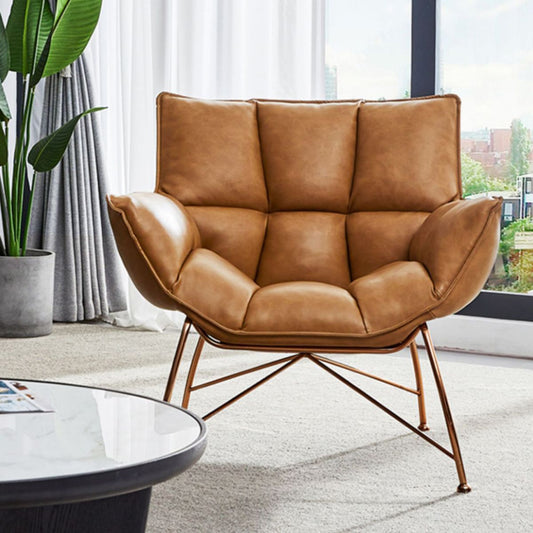 Faux Leather Arm Chair 27.55" Wide Arms Included Accent Chair with Biscuit Back