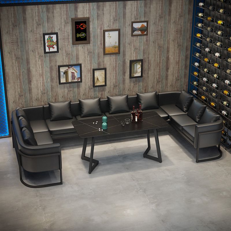 Industrial Dining Room Table Black Sintered Stone Table with Metal Base Clearhalo ' dining_table' 'Dining Tables & Seating' 'Dining Tables' 'furn' 'furn_dining_table' 'Furniture' 'furniture_dining_table' 'Kitchen & Dining Furniture' 'kitchen&dining_furn' 'kitchen' 'kitchen_dining_table' 1200x1200_da2113db-3838-434d-9b18-3798ebf4c9ce