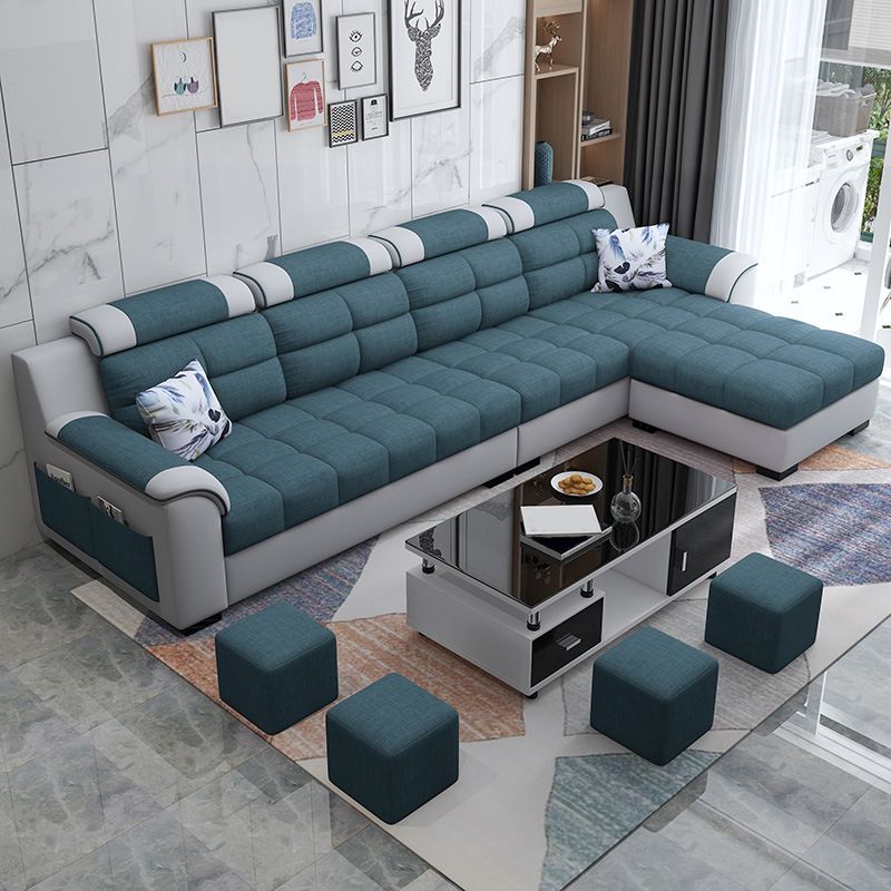 Sewn Pillow Back Sofa with Ottoman Included and Storage for Four People Clearhalo 'Furniture' 'furniture_sectionals' 'Living Room Furniture' 'Sectionals' 1200x1200_da24a5ee-df7d-42a0-98b5-5bcde753361e