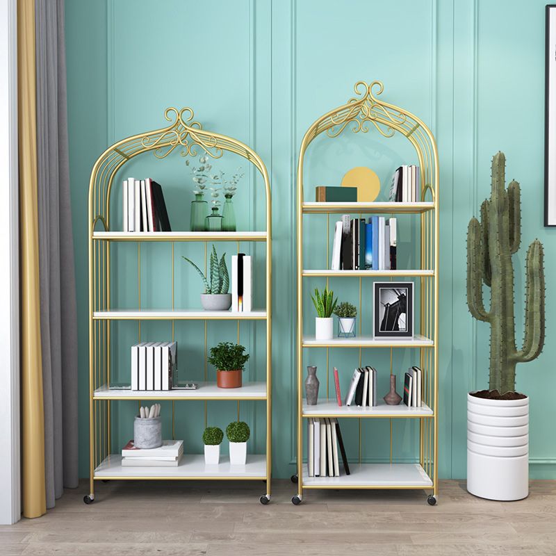 Gold Vertical Bookshelf Iron Frame Solid Wood Shelf Bookcase with Caster Wheels Clearhalo 'Bookcases' 'furn' 'furn_bookcases' 'Furniture' 'furniture_bookcases' 'Office Furniture' 1200x1200_da24d976-ec87-454c-a5a4-4682e6780a14