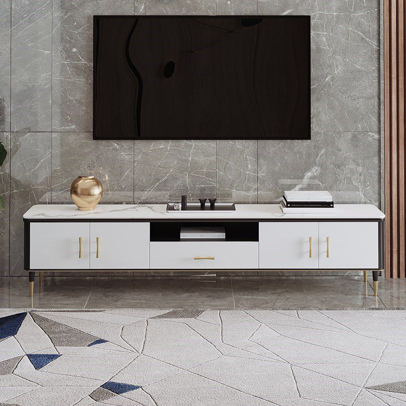Glam Style TV Stand Stone Open Storage TV Console with 2-Door