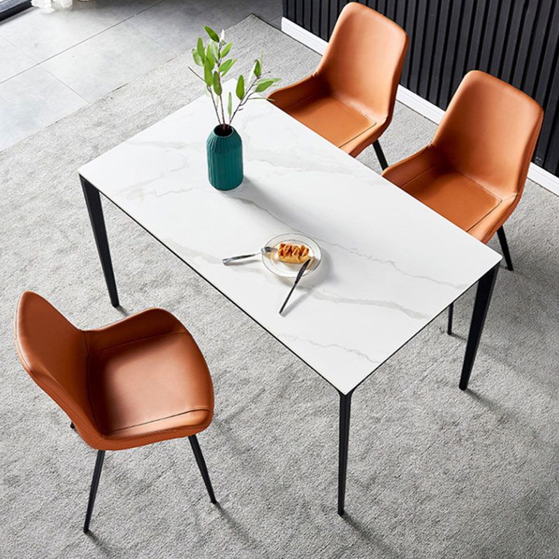 Modern Rectangle Dining Table Sintered Stone Top Table with 4 Black Metal Legs Clearhalo 'Dining Tables & Seating' 'Dining Tables' 'dining_table' 'furn' 'furn_dining_table' 'Furniture' 'Kitchen & Dining Furniture' 1200x1200_da268874-55c7-487a-83f0-f6bccac436bc