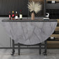 Modern Foldable Dining Table Round Grey Wood Tabletop with Metal Trestle Base