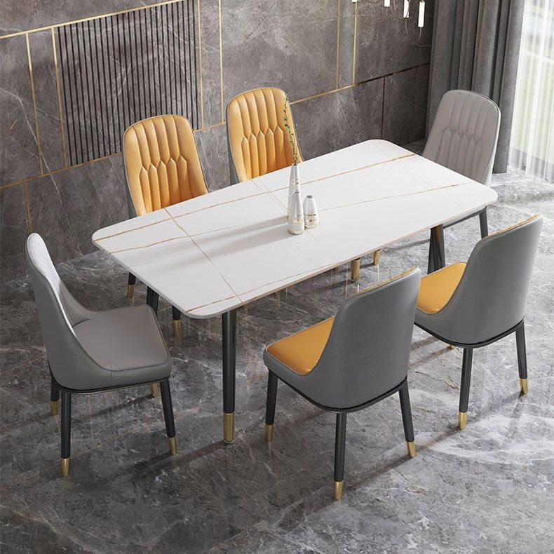 Rectangular Sintered Stone Dining Table Luxury Furniture with 4 Legs in Matte Finish Home Clearhalo 'Dining Tables & Seating' 'Dining Tables' 'dining_table' 'furn' 'furn_dining_table' 'Furniture' 'Kitchen & Dining Furniture' 1200x1200_da2a5e58-8308-43c1-8544-a8774f155058