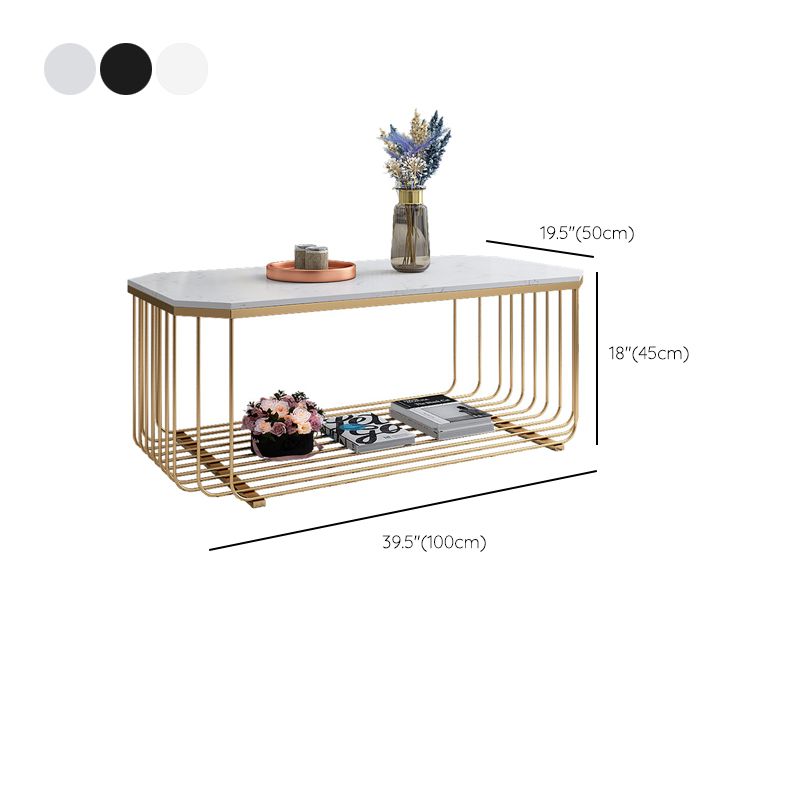 Gold Metal Frame Coffee Table Luxurious Cocktail Table with Shelf Clearhalo 'Coffee & Accent Tables' 'Coffee Tables' 'coffee_tables' 'furn' 'furn_coffee_tables' 'Furniture' 'Living Room Furniture' 1200x1200_da2b4997-a046-476d-8e85-7f6191cefc2e