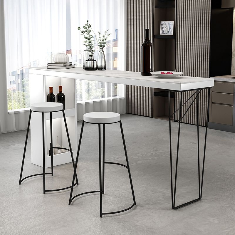 Dining Table Modern White Sintered Stone Top Bar Table with Storage Shelves Clearhalo 'Bar Furniture' 'Bar Tables' 'bar_tables' 'furn' 'furn_bar_tables' 'Furniture' 'Kitchen & Dining Furniture' 1200x1200_da2cdeff-c71a-410f-b9ac-c5568400cbeb