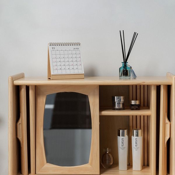 Taburete de tocador de mesa de maquillaje de madera sólida con cajones y espejo en Brone