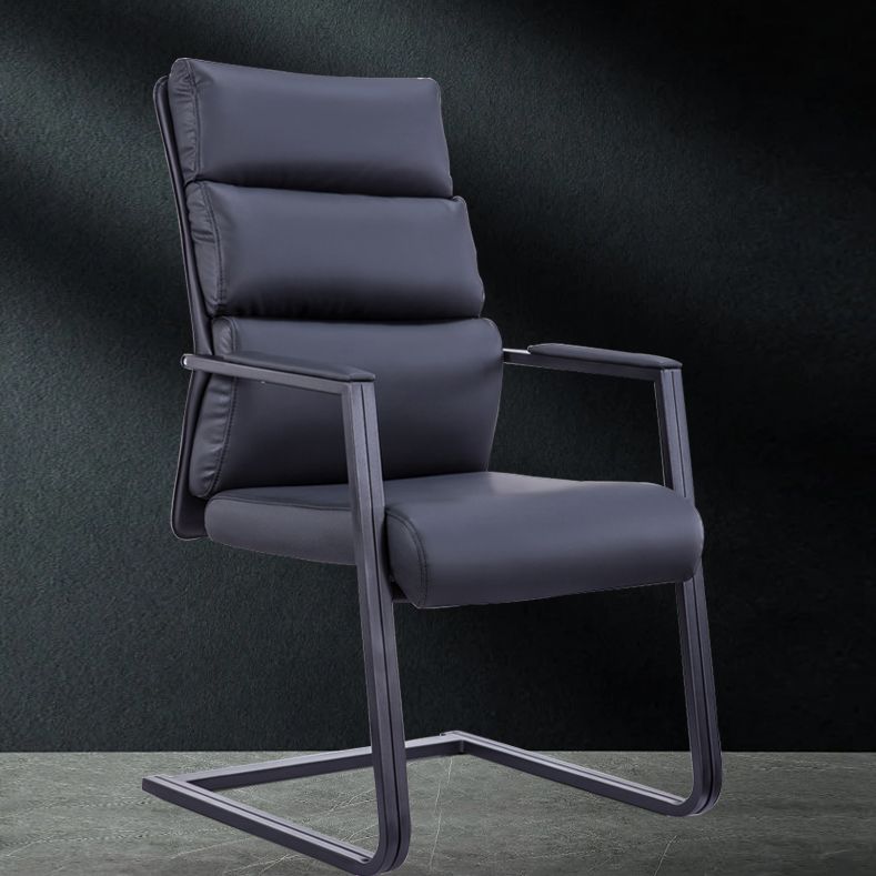 Silla de escritorio moderna sin ruedas, silla con respaldo alto negra de piel sintética