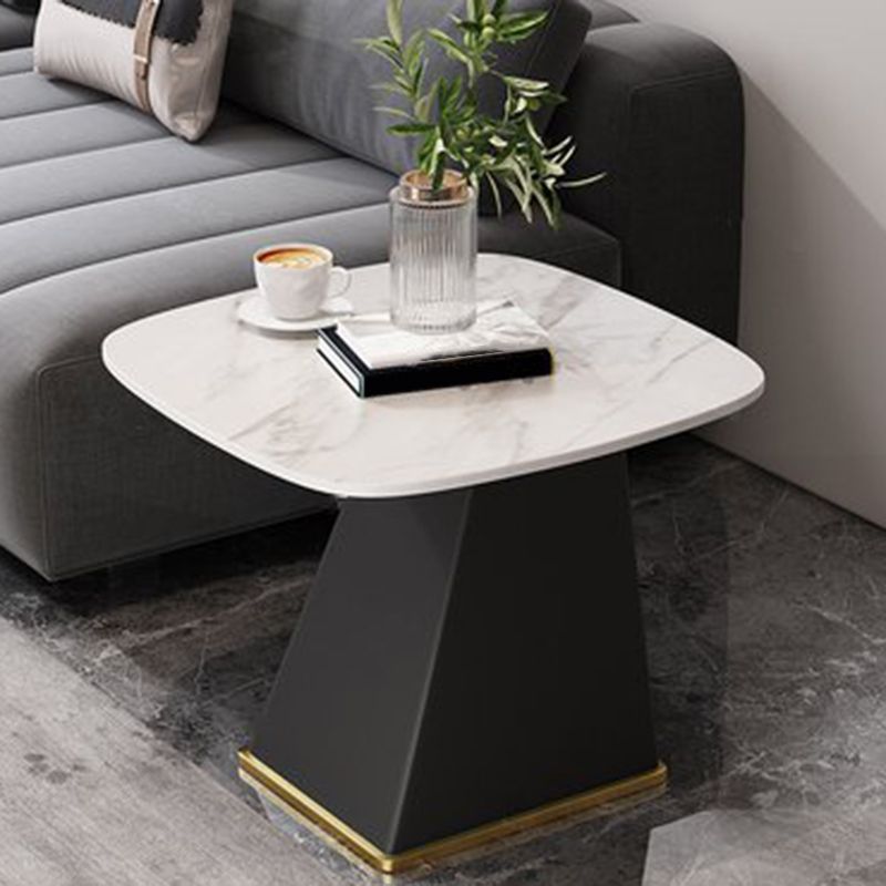 Rectangular Stone End Table Modernism Pedestal Side Table, 23.6" W x 19.7" D x 23.6" H