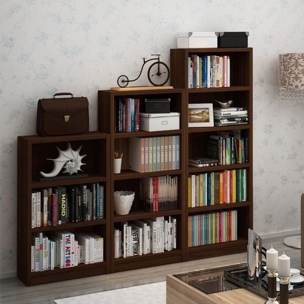 9.65"W Bookcase Contemporary Style Closed Back Brown Bookshelf for Home Office