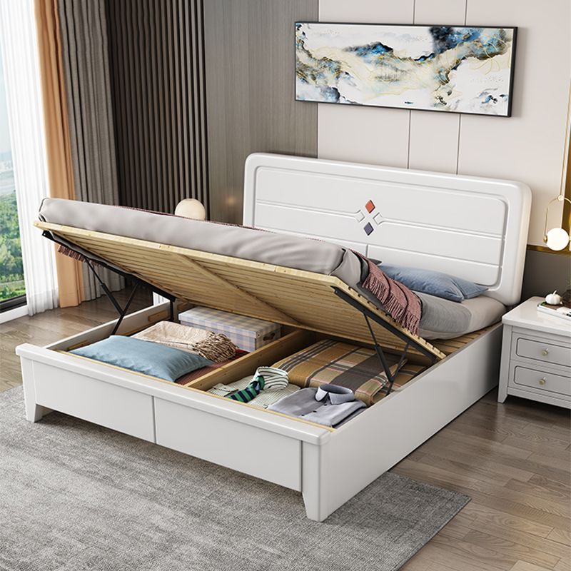White Contemporary Panel Bed Solid Wood Bed Frame, 44.5" Tall Clearhalo 'Bedroom Furniture' 'Beds' 'furn' 'furn_beds' 'Furniture' 1200x1200_da3bd382-4b45-4508-a940-82e99b2cf251