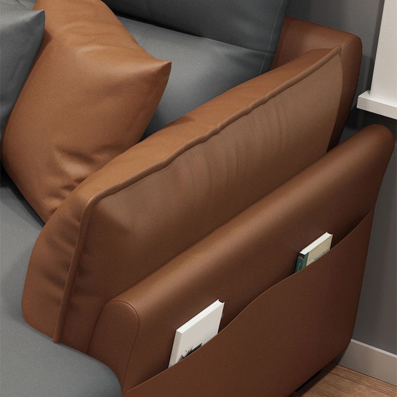 Faux Leather Sectional with Four Pillows Back Flared Arm Sofa Clearhalo 'furn' 'furn_sectionals' 'Furniture' 'furniture_sectionals' 'Living Room Furniture' 'Sectionals' 1200x1200_da3c4b5b-c27e-41a9-be33-cd11ba8677e9